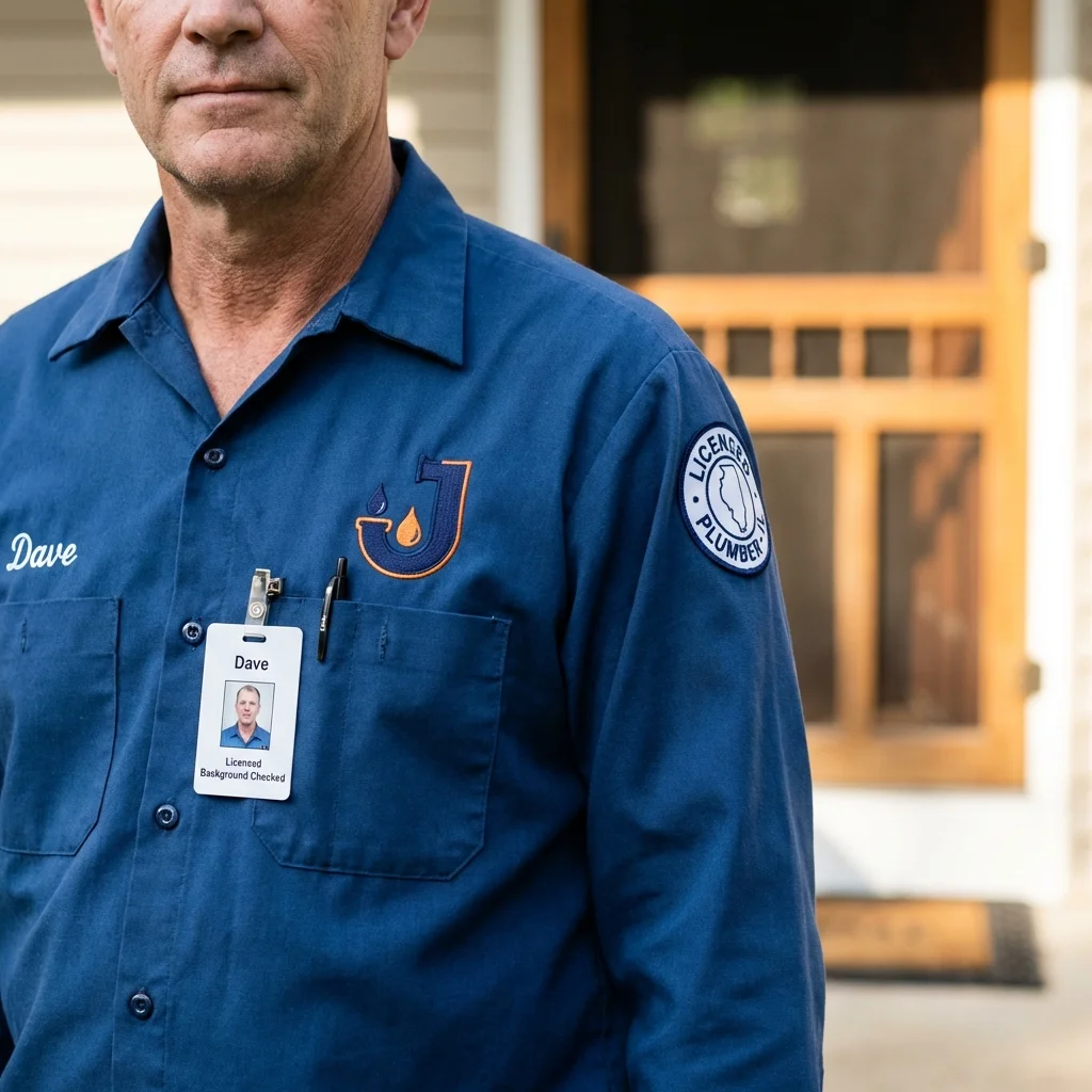 Licensed plumber showing ID badge in Altoona, IA