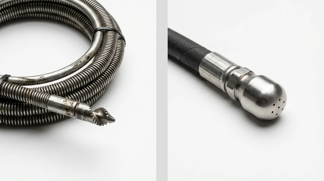 Drain snake cable and hydro jetting nozzle used for drain cleaning in Altoona, IA