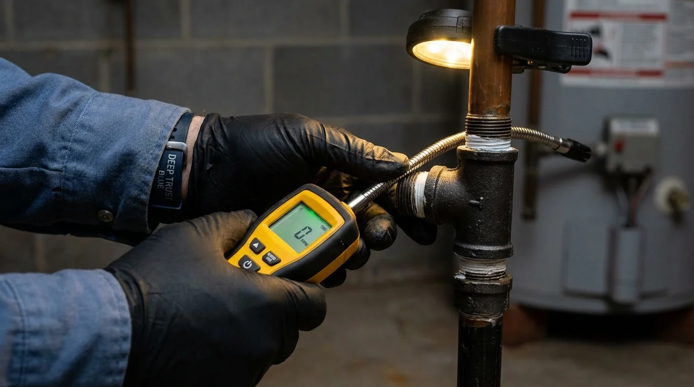 Gas leak detection with electronic sniffer by Johns Plumbing LLC in Altoona
