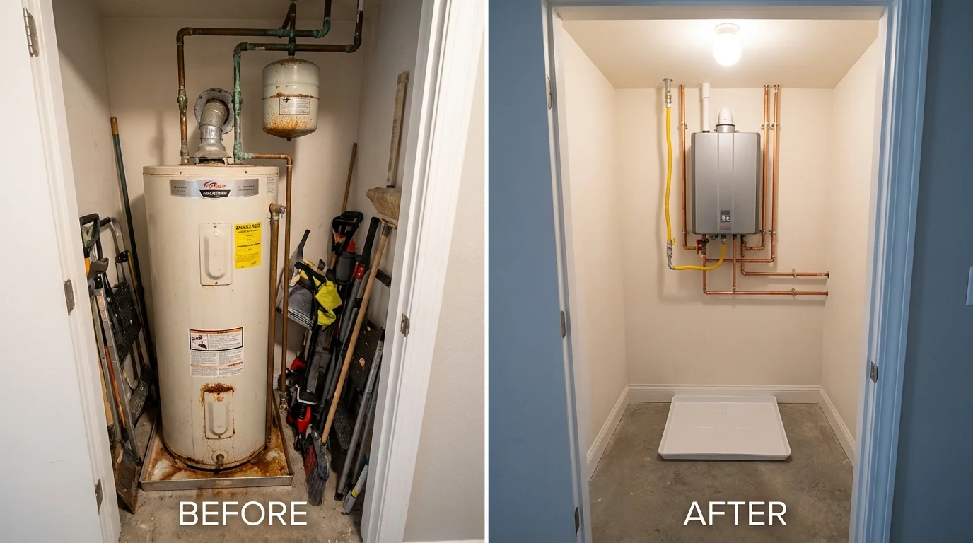 Tank water heater versus wall-mounted tankless unit comparison for Altoona, IA homeowners
