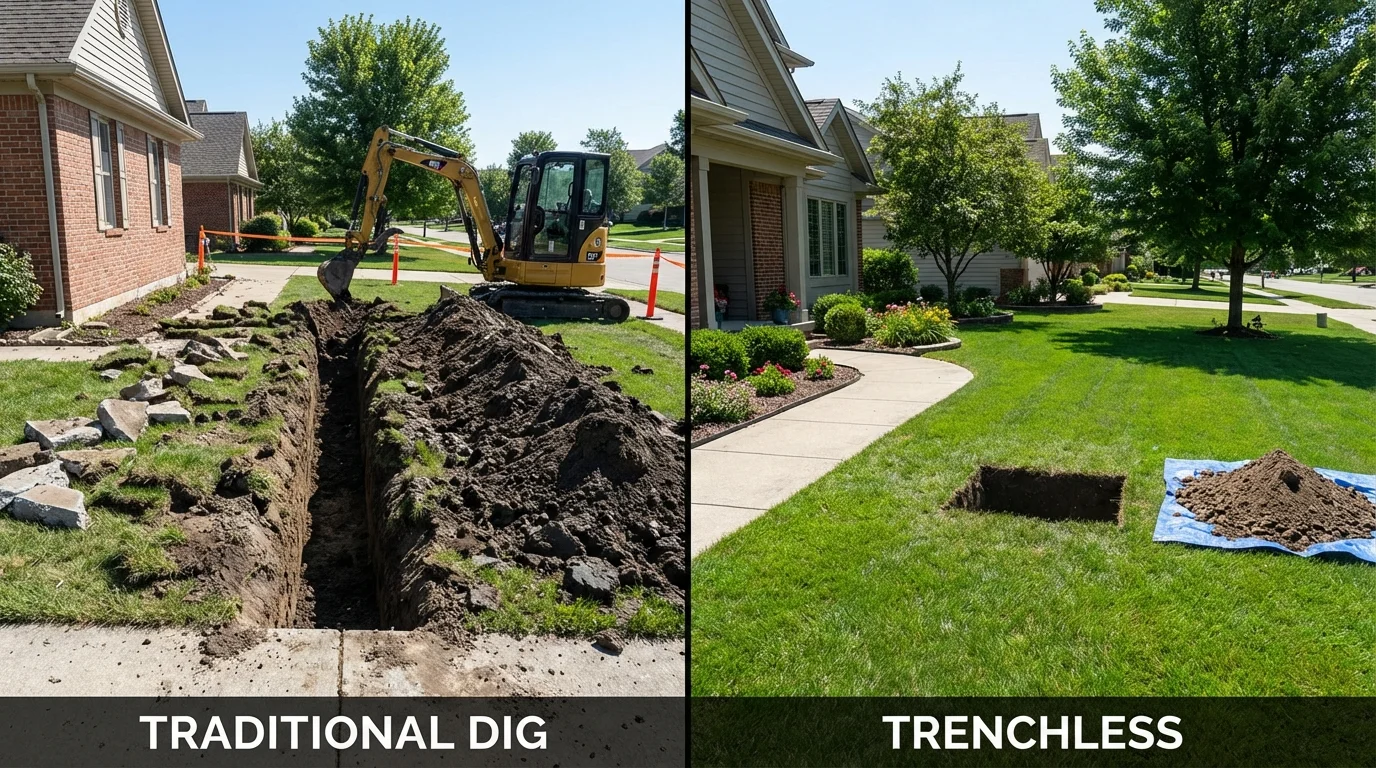 Trenchless sewer repair with minimal yard damage versus traditional excavation in Altoona, IA